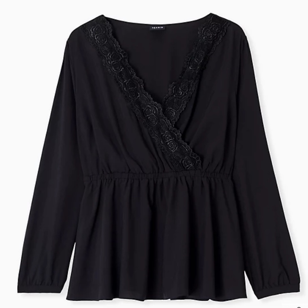 NWOT TORRID BLACK LACE TRIM BABYDOLL BLOUSE